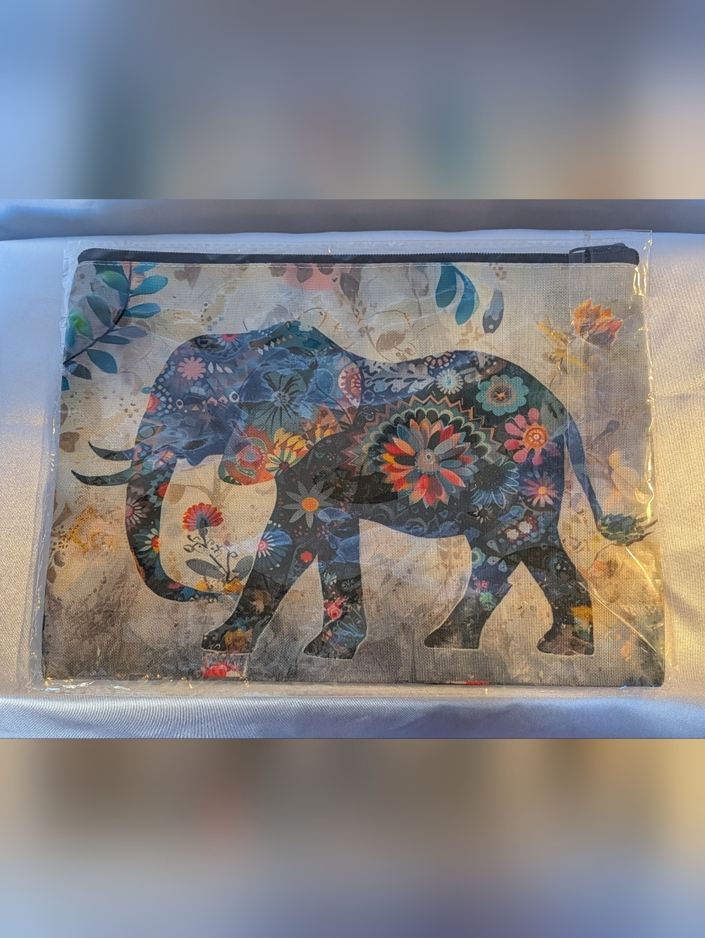 Boho Floral Elephant Canvas Cosmetic Bag / Pouch - Multicolor NWT